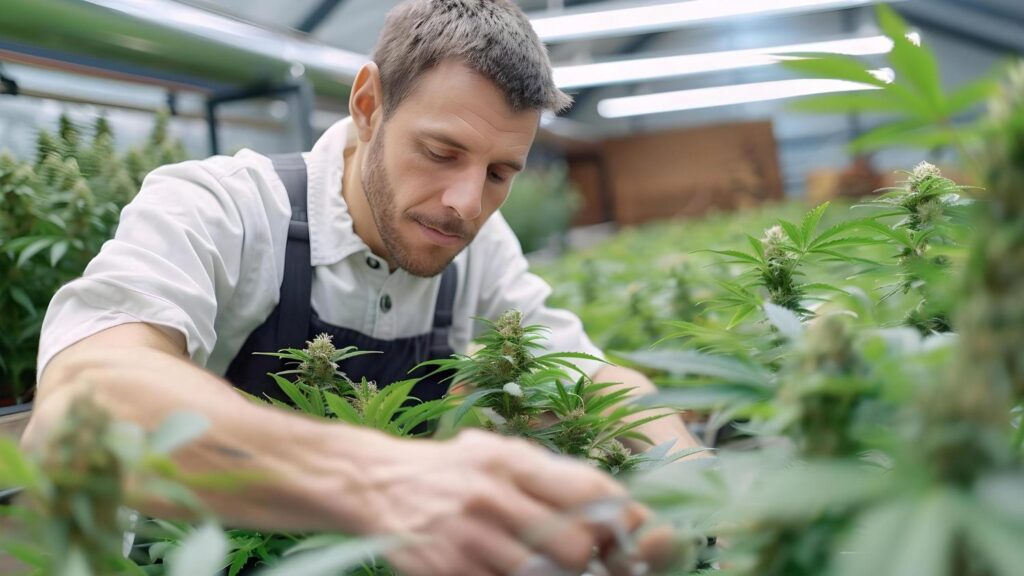 Cannabis legal, Mann erntet Cannabis